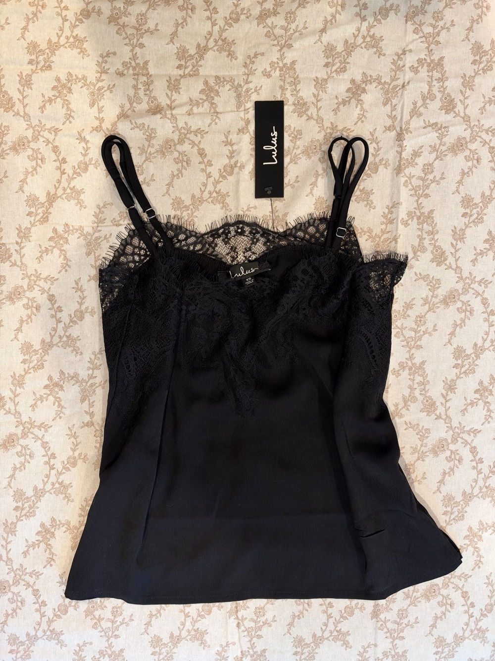 Lulu's Black Satin Lace-Trim Camisole